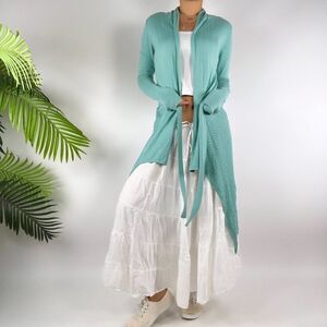 Vintage Blue Beachy Boho Crochet Cottagecore Coastal Grandma Cardigan / M